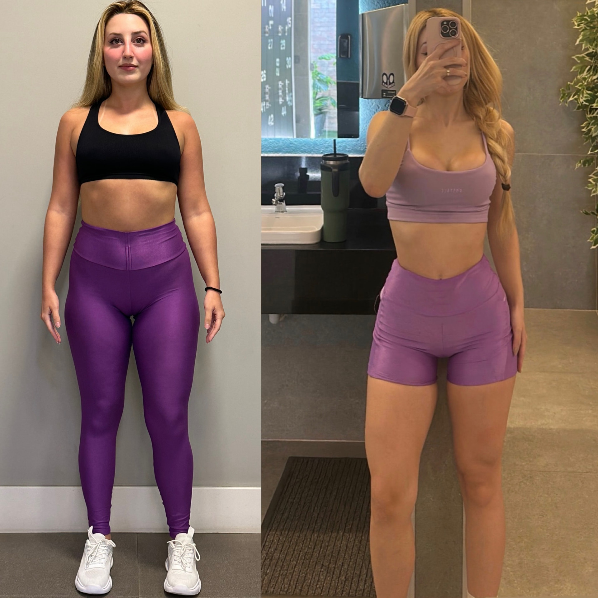 Antes e depois de aluna com transformação corporal completa